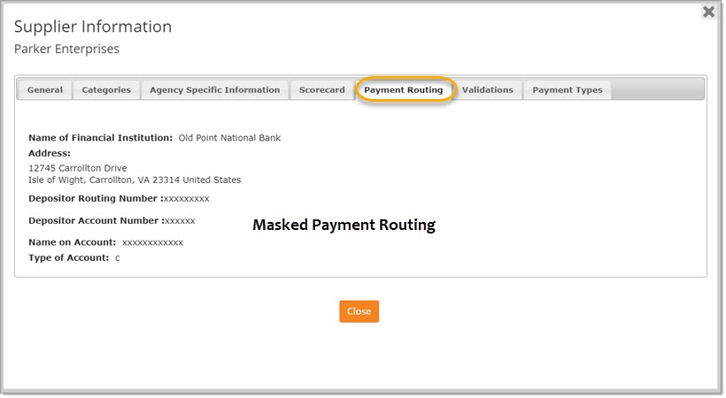 Payment Routing Information Masked